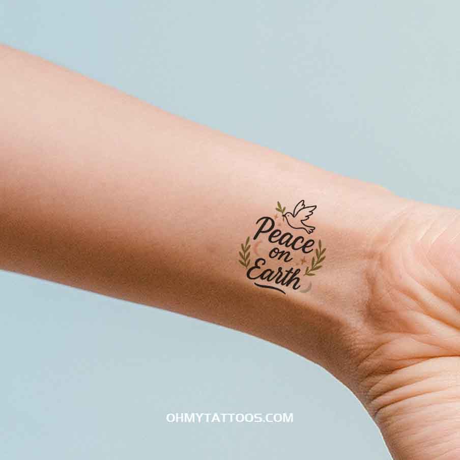OHMYTATTOOS Peace on Earth Dove and Olive Branch Temporary Tattoo(Set of 3)