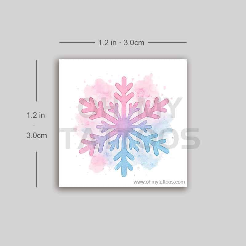 OHMYTATTOOS Pink and Blue Gradient Watercolor Snowflake Temporary Tattoo2 (Set of 3)