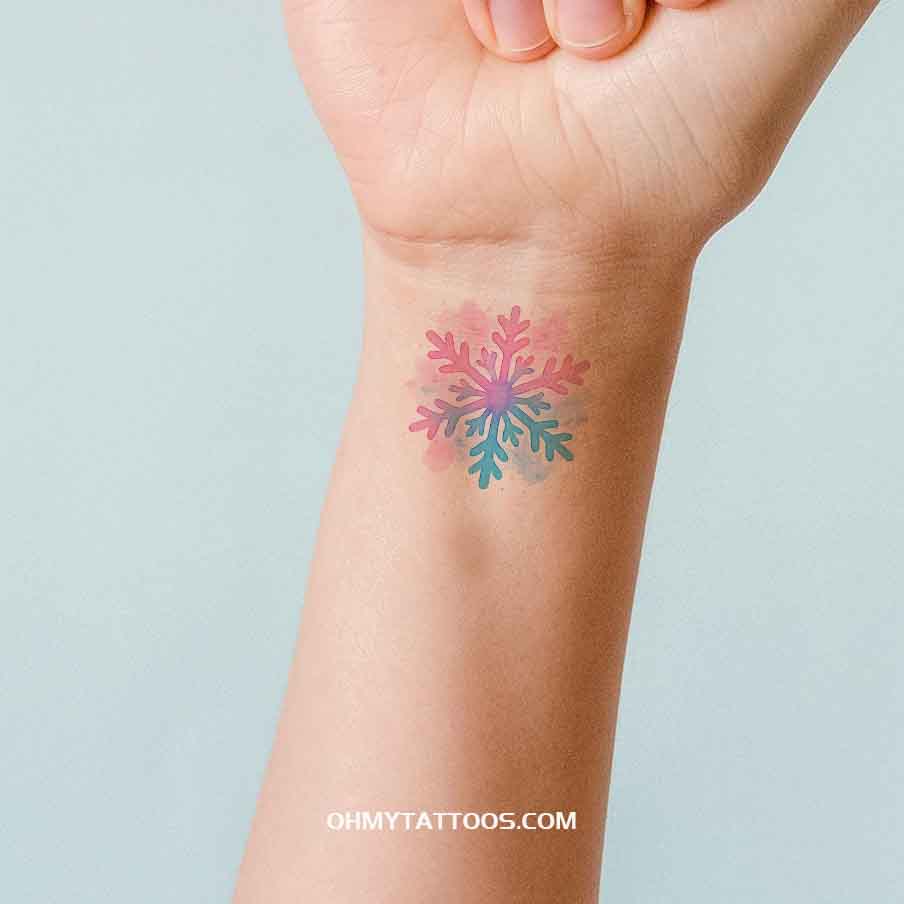 OHMYTATTOOS Pink and Blue Gradient Watercolor Snowflake Temporary Tattoo2 (Set of 3)