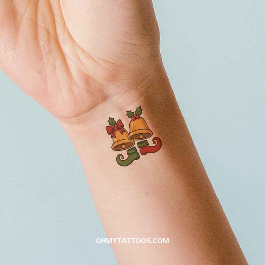 OHMYTATTOOS Playful Christmas Bells and Elf Shoes Temporary Tattoo(Set of 3)