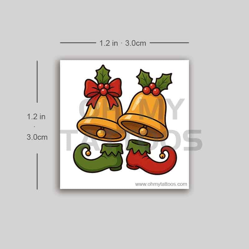 OHMYTATTOOS Playful Christmas Bells and Elf Shoes Temporary Tattoo(Set of 3)
