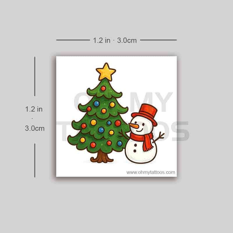 OHMYTATTOOS Playful Christmas Tree & Snowman Temporary Tattoo (Set of 3)