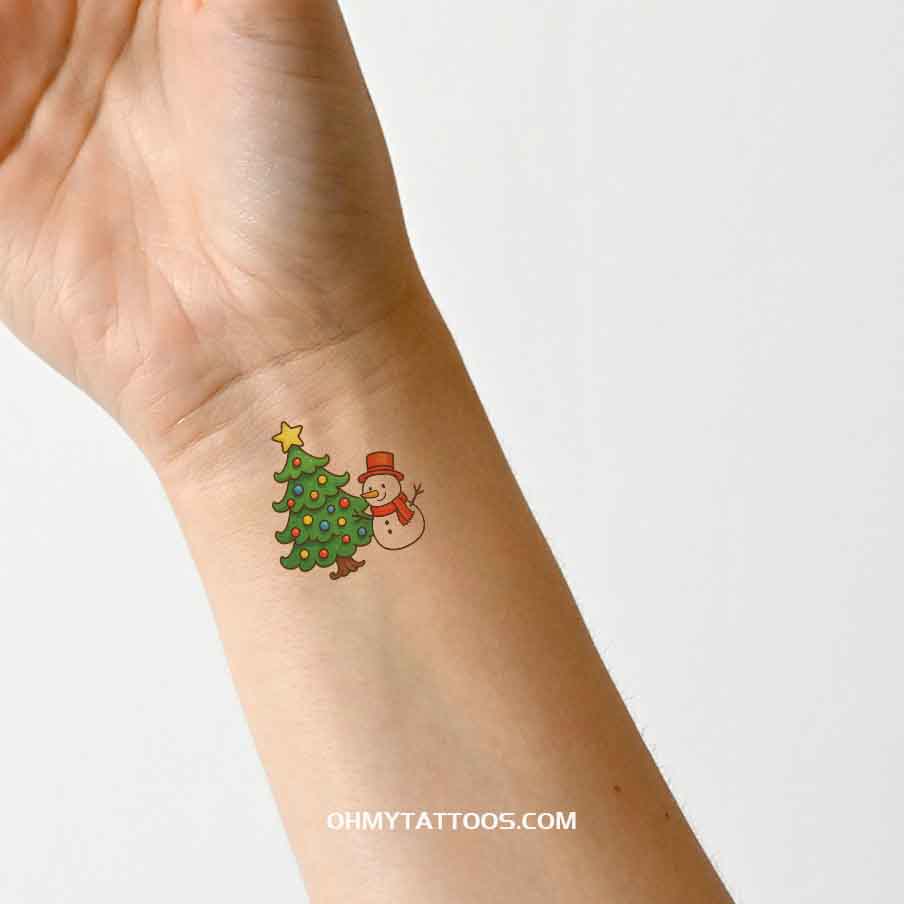 OHMYTATTOOS Playful Christmas Tree & Snowman Temporary Tattoo (Set of 3)