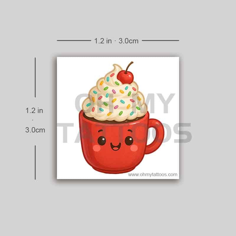 OHMYTATTOOS Playful Hot Chocolate Mug with Whipped Cream and Sprinkles Temporary Tattoo(Set of 3)