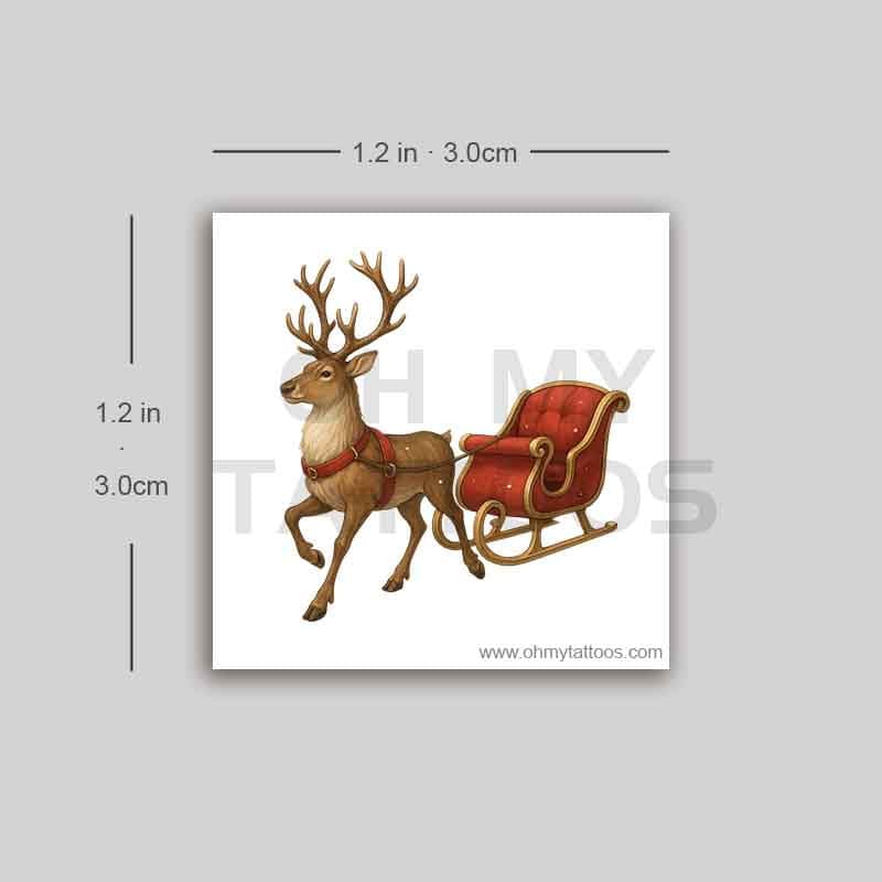 OHMYTATTOOS Reindeer and Sleigh Christmas Temporary Tattoo(Set of 3)