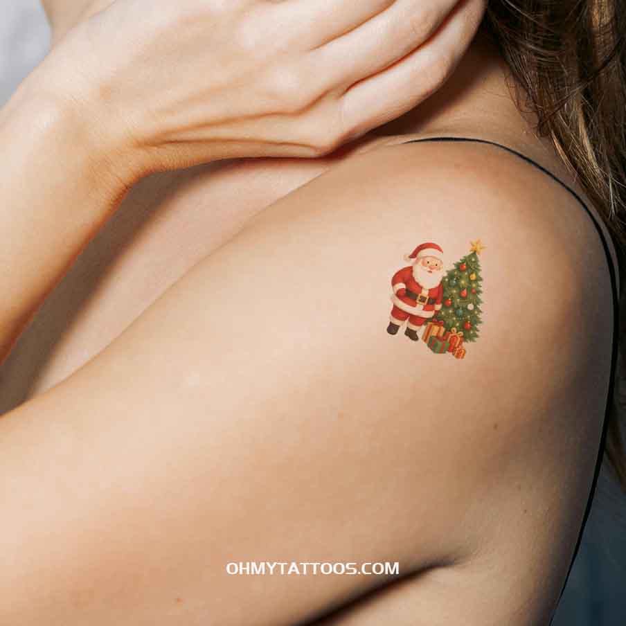 OHMYTATTOOS Santa and Christmas Tree Temporary Tattoo (Set of 3)