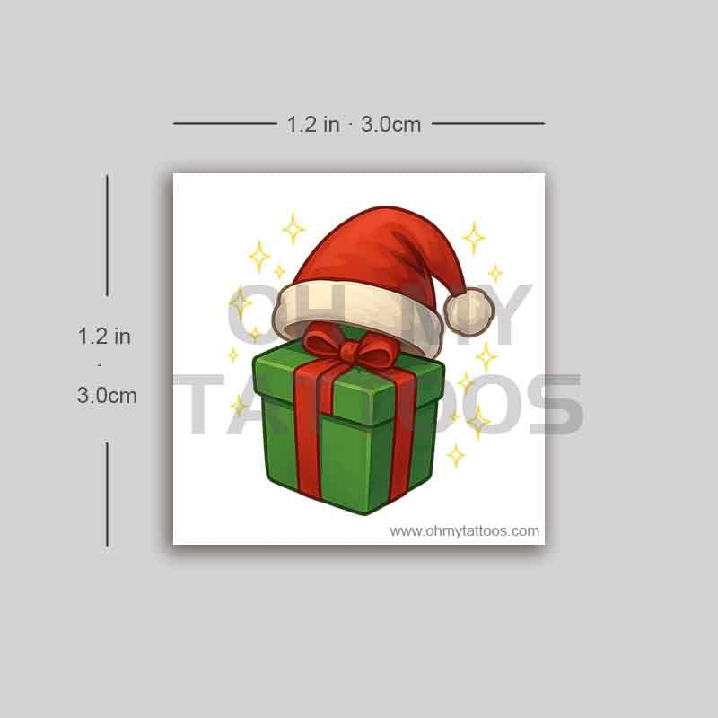 OHMYTATTOOS Santa Hat on Christmas Present Temporary Tattoo(Set of 3)