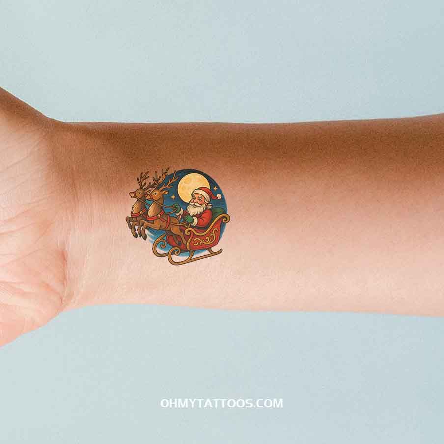 OHMYTATTOOS Santa's Moonlit Flight Temporary Tattoo (Set of 3)