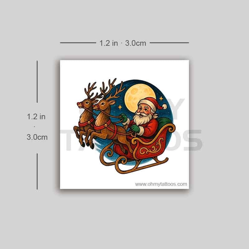 OHMYTATTOOS Santa's Moonlit Flight Temporary Tattoo (Set of 3)