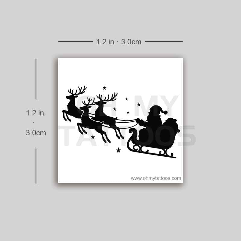 OHMYTATTOOS Santa Sleigh Silhouette Temporary Tattoo (Set of 3)