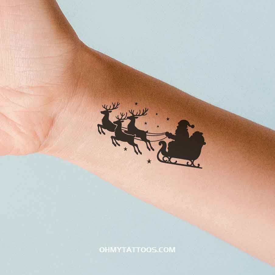 OHMYTATTOOS Santa Sleigh Silhouette Temporary Tattoo (Set of 3)