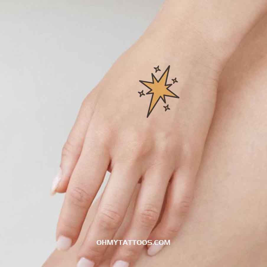 OHMYTATTOOS Simple Star of Bethlehem with Bold Lines Temporary Tattoo(Set of 3)