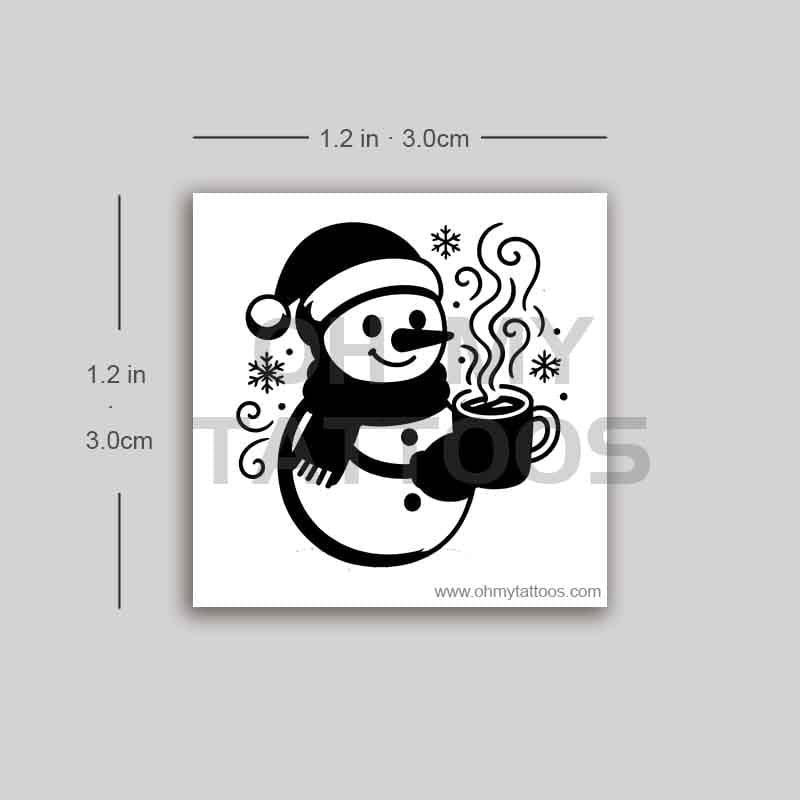 OHMYTATTOOS Snowman with Chocolate Mug Temporary Tattoo(Set of 3)