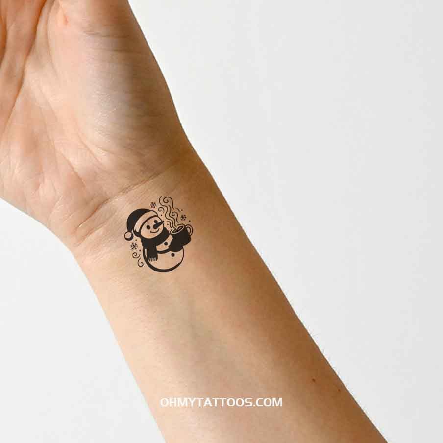 OHMYTATTOOS Snowman with Chocolate Mug Temporary Tattoo(Set of 3)