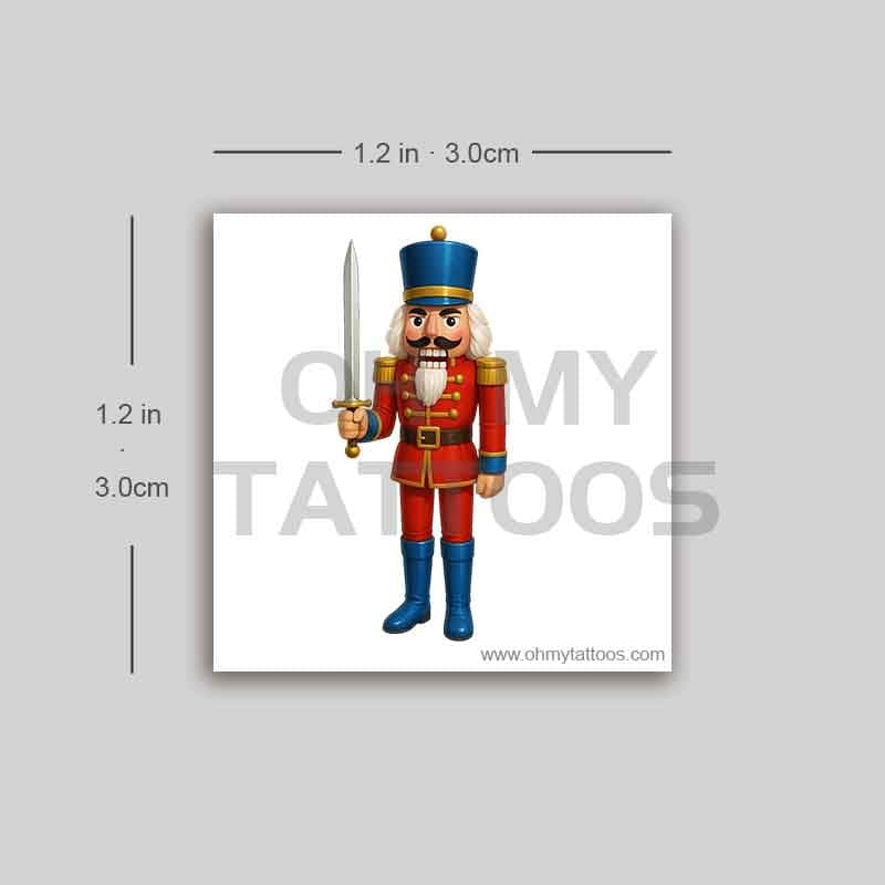 OHMYTATTOOS Traditional Nutcracker Soldier with Sword and Bright Red Uniform Temporary Tattoo(Set of 3)