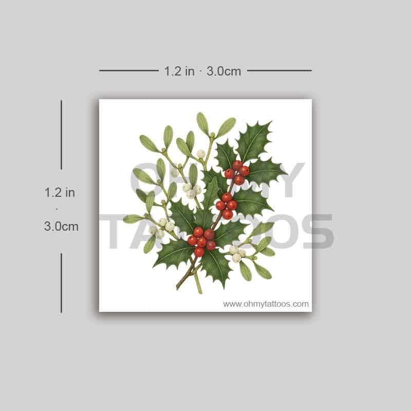 OHMYTATTOOS Vibrant Holly Leaves with Red Berries Temporary Tattoo(Set of 3)