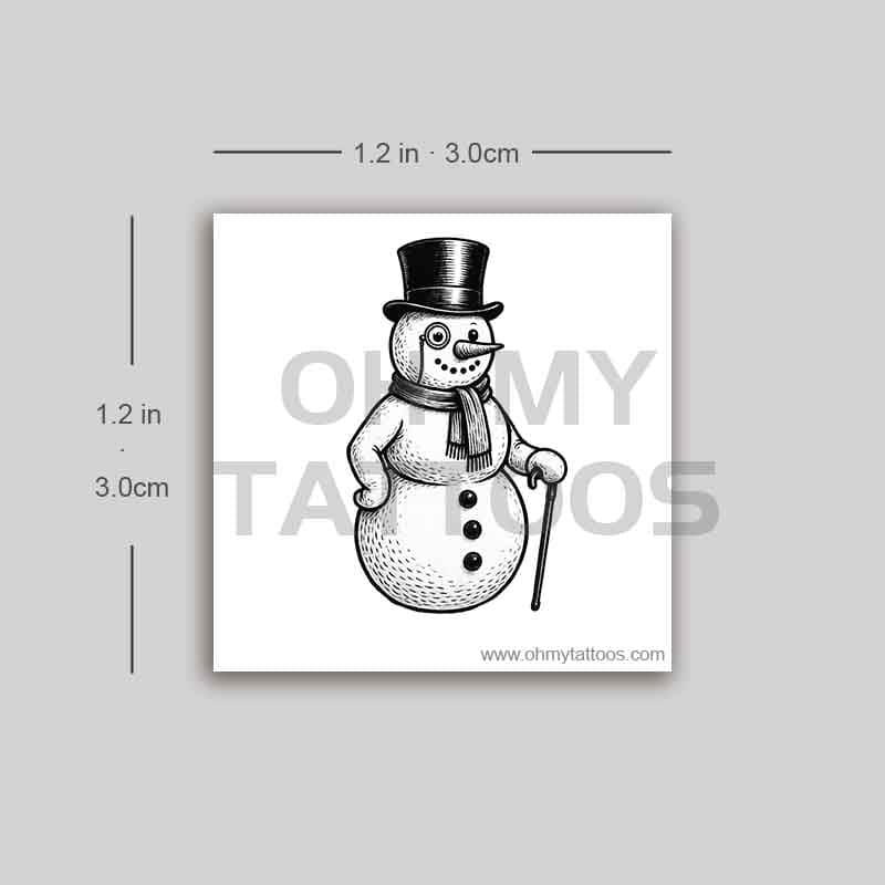 OHMYTATTOOS Vintage Snowman with Top Hat Temporary Tattoo(Set of 3)