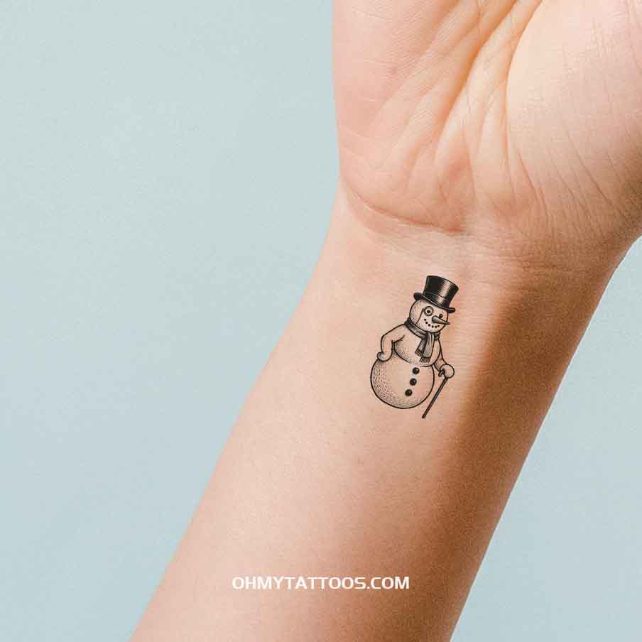 OHMYTATTOOS Vintage Snowman with Top Hat Temporary Tattoo(Set of 3)