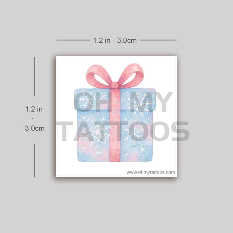 OHMYTATTOOS Watercolor Christmas Gift with Snowflakes Temporary Tattoo(Set of 3)