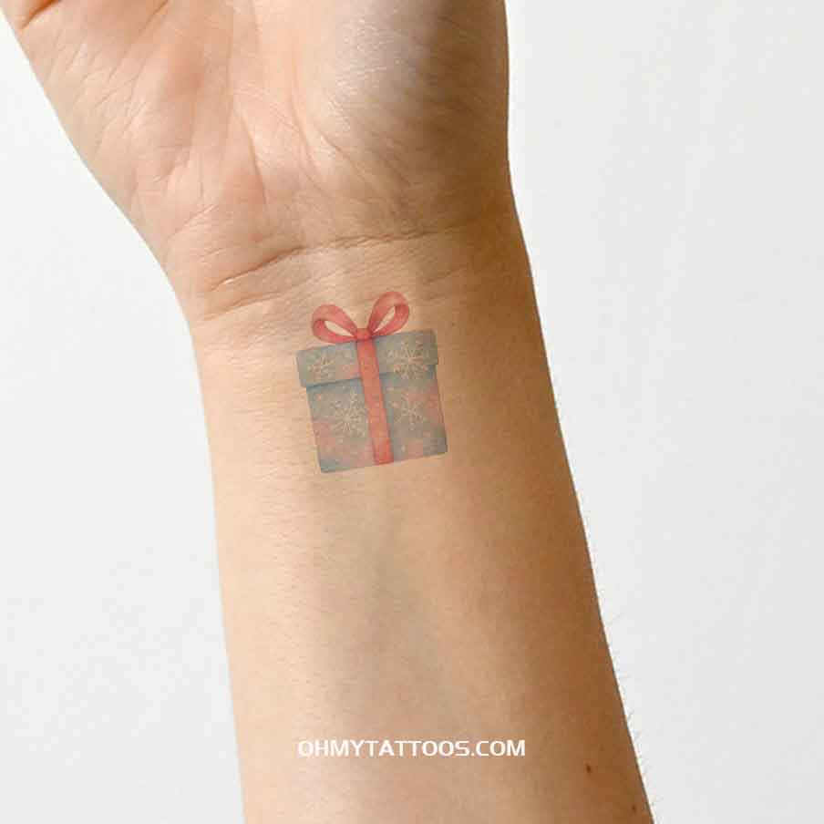 OHMYTATTOOS Watercolor Christmas Gift with Snowflakes Temporary Tattoo(Set of 3)