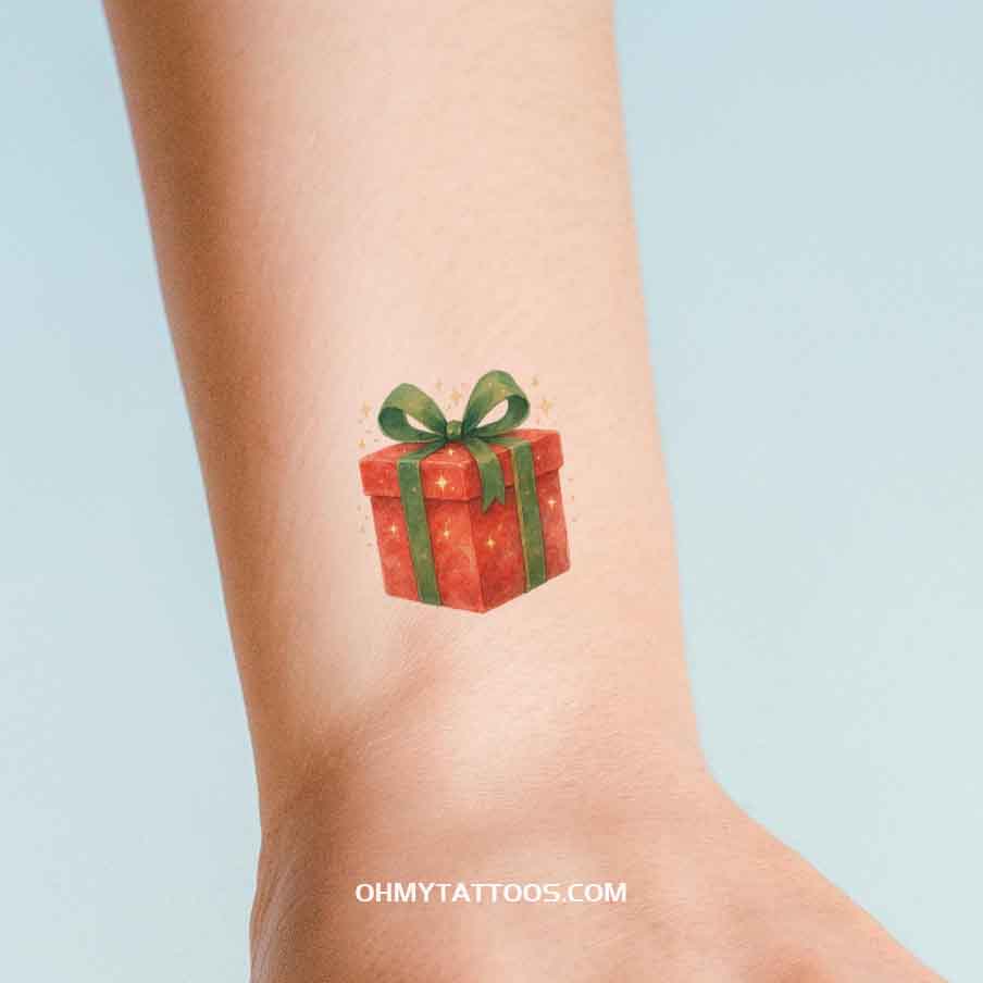 OHMYTATTOOS Watercolor Christmas Present with Sparkles Temporary Tattoo(Set of 3)