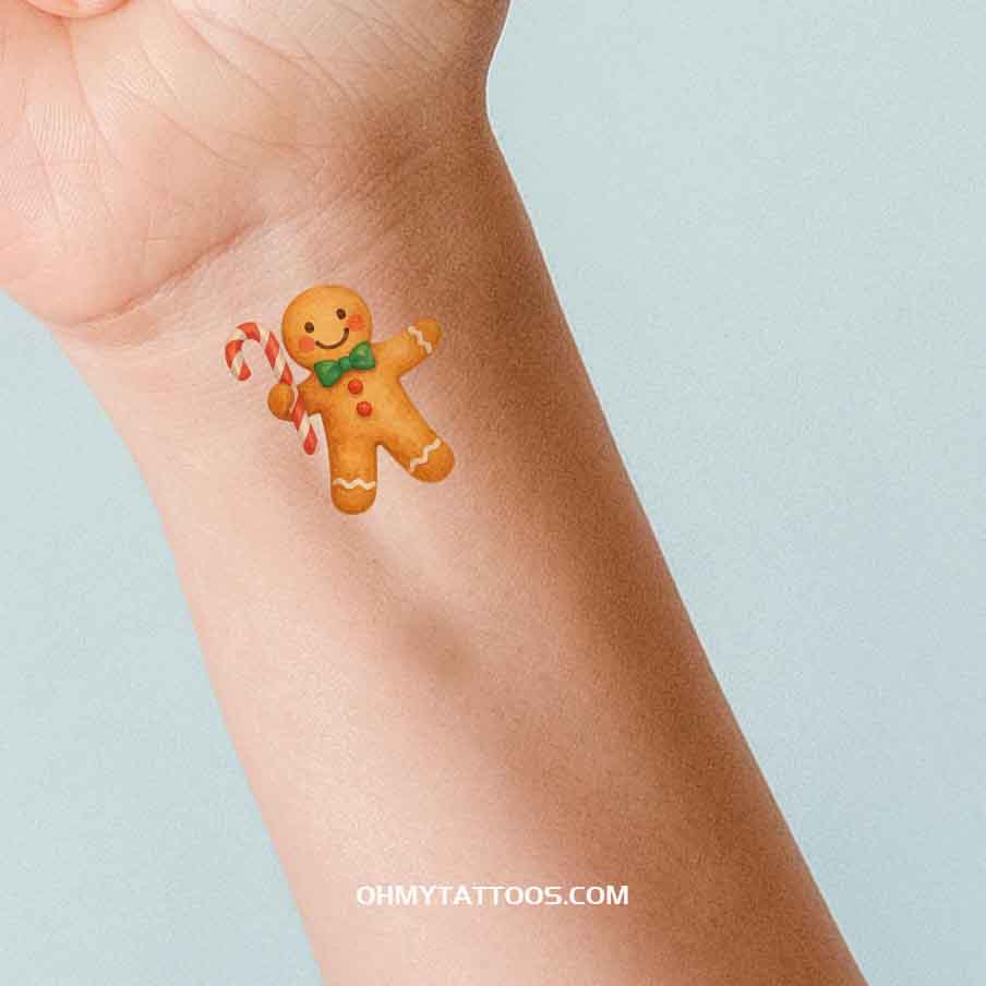 OHMYTATTOOS Watercolor Gingerbread Joy Temporary Tattoo(Set of 3)