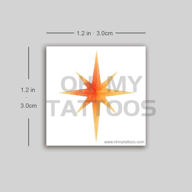 OHMYTATTOOS Watercolor Star of Bethlehem with Orange and Yellow Gradient Temporary Tattoo(Set of 3)