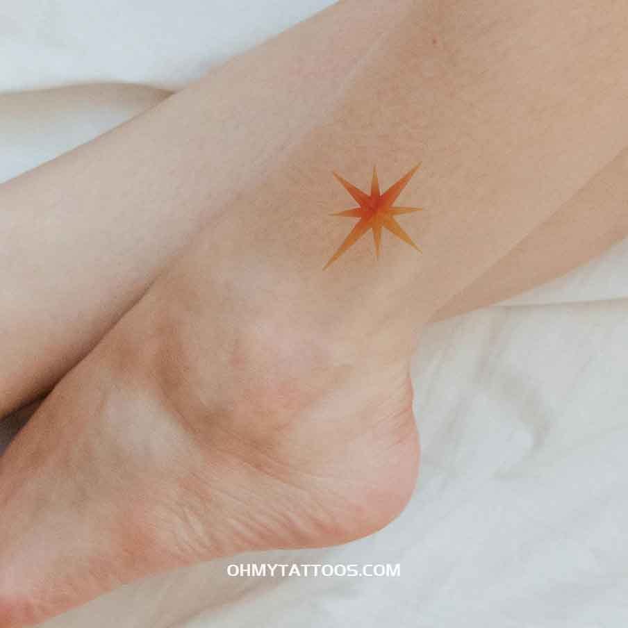 OHMYTATTOOS Watercolor Star of Bethlehem with Orange and Yellow Gradient Temporary Tattoo(Set of 3)