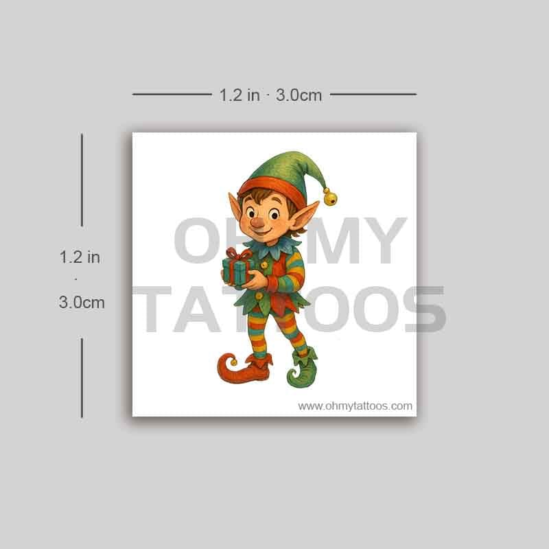 OHMYTATTOOS Whimsical Elf with Gift Christmas Temporary Tattoo(Set of 3)