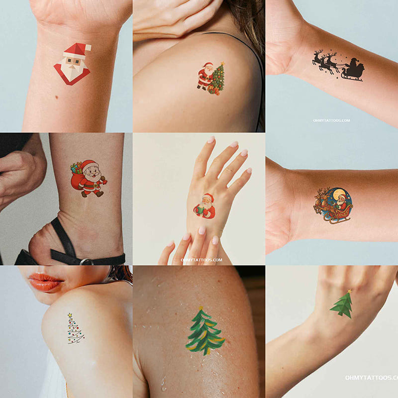 Christmas Holiday Cheer Temporary Tattoo Collection - 8 Sheets, 96 Designs