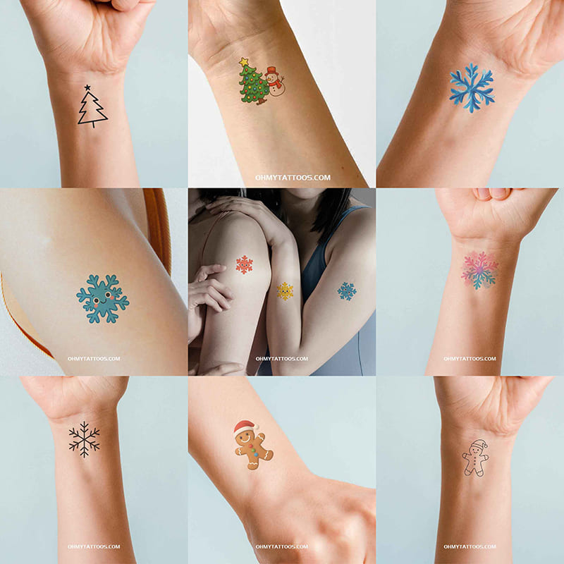 Christmas Holiday Cheer Temporary Tattoo Collection - 8 Sheets, 96 Designs