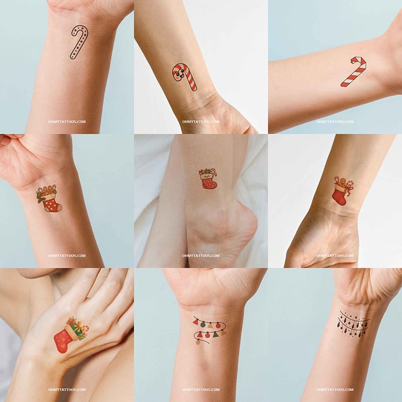 Christmas Holiday Cheer Temporary Tattoo Collection - 8 Sheets, 96 Designs